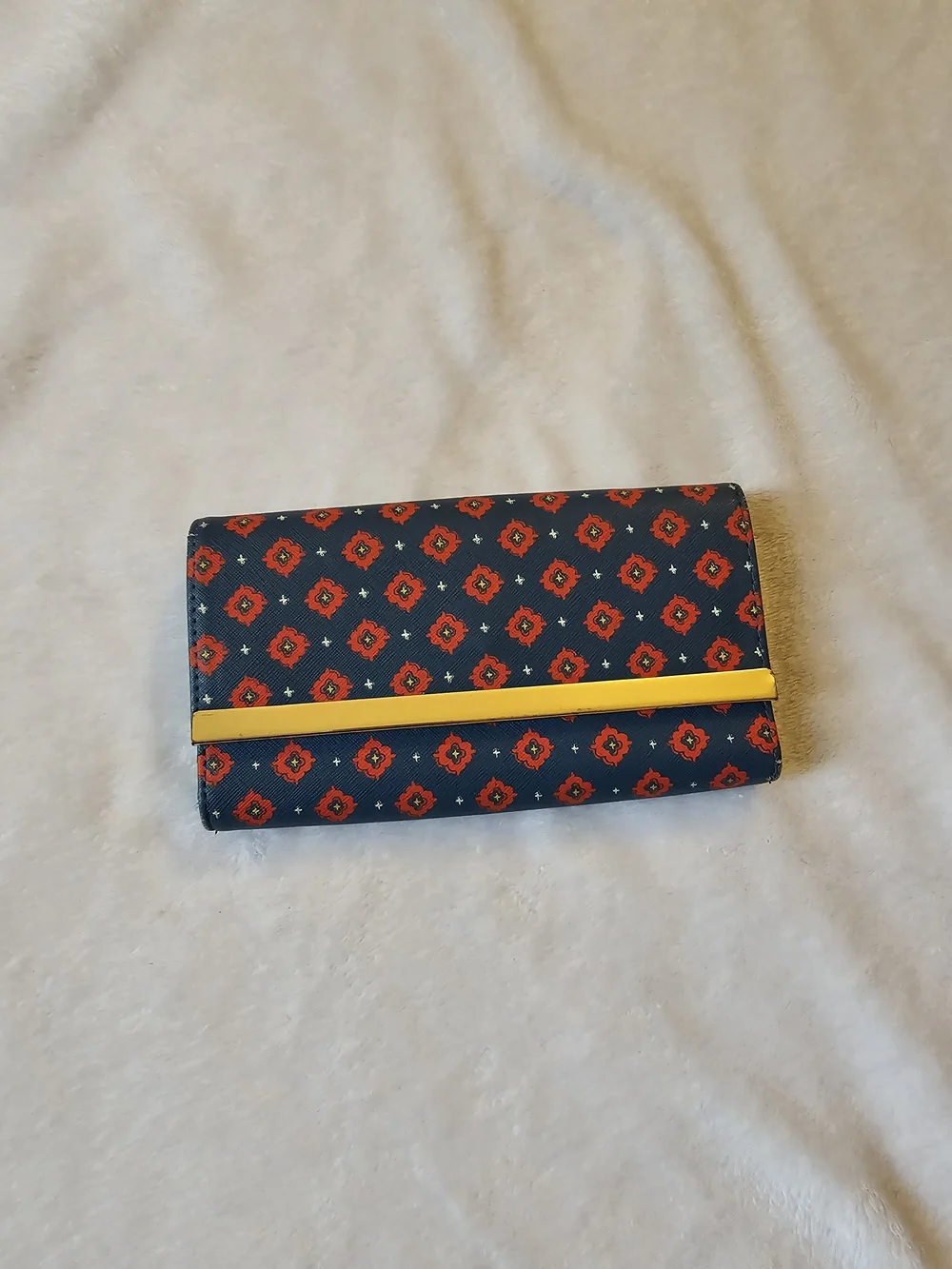 Blue Pattern Wallet with Gold Accent